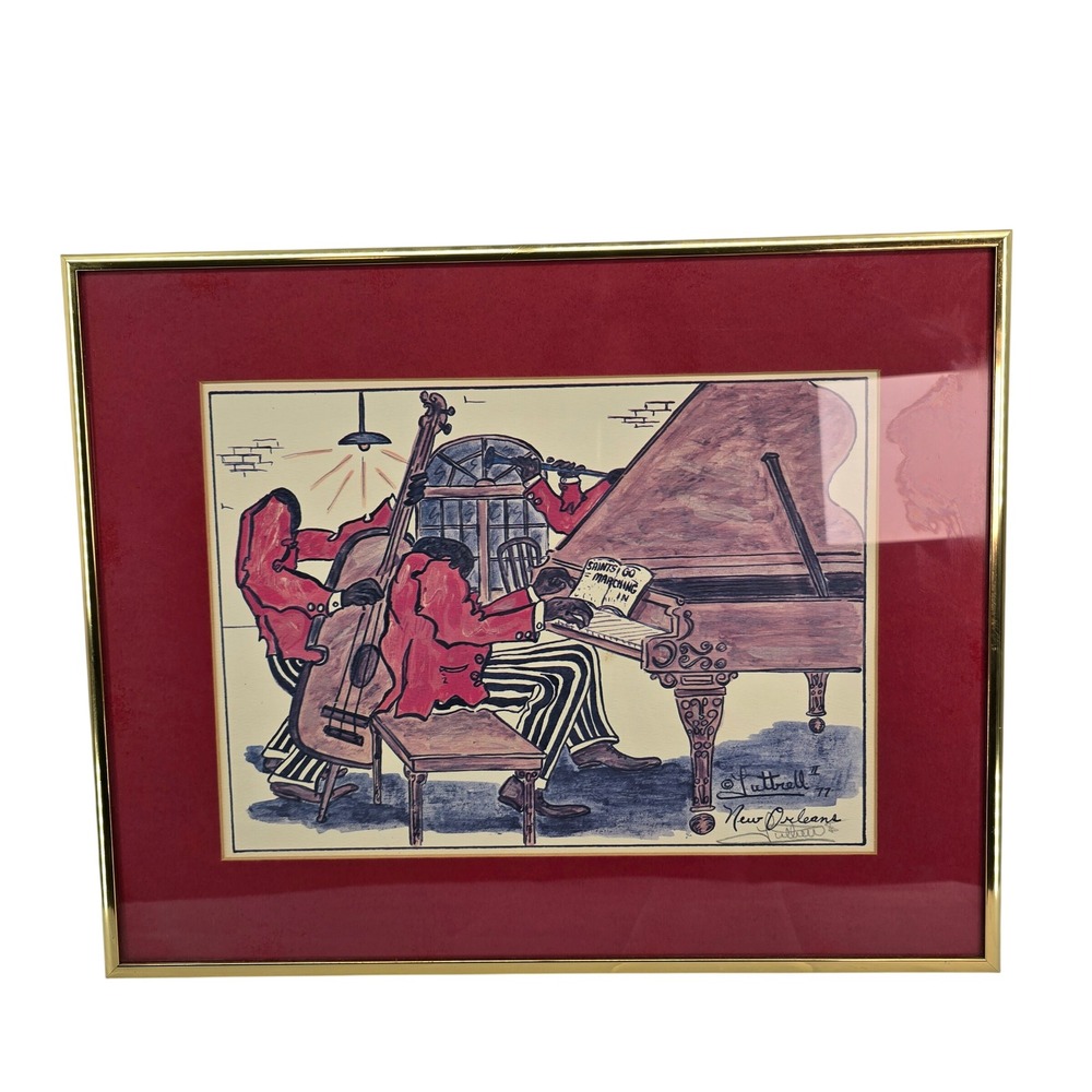 Vintage 1977 Luttrell II New Orleans Jazz Art Saints Go Marching In Framed Print